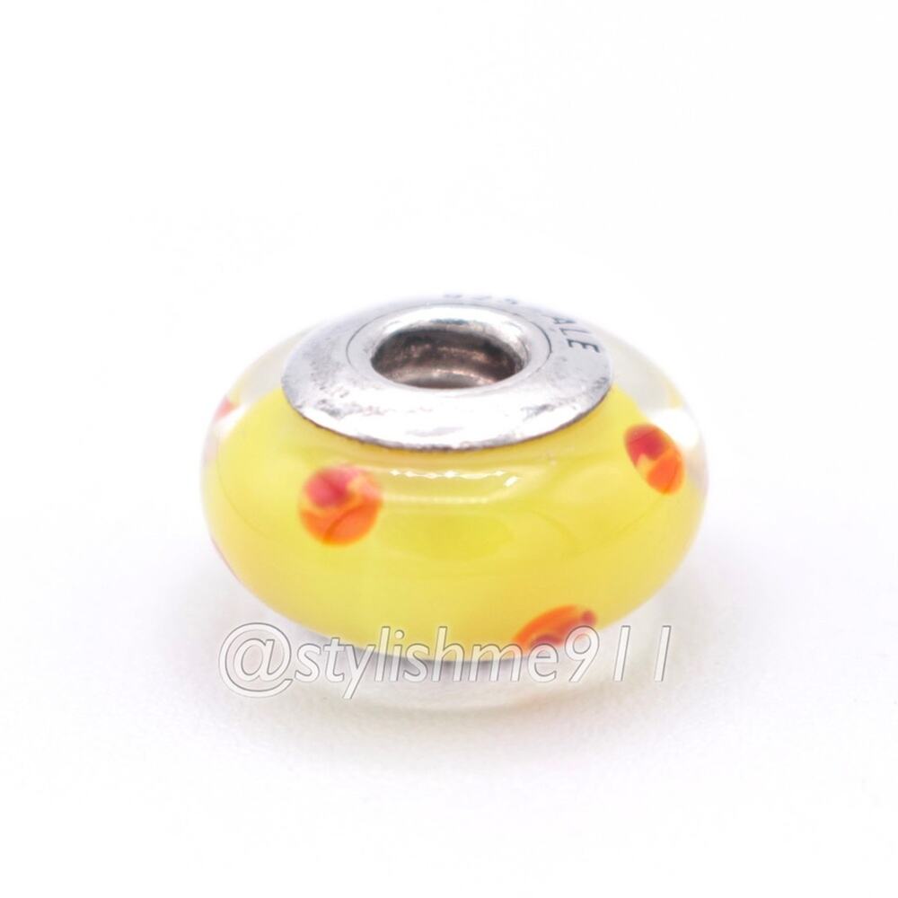 Authentic PANDORA Yellow Orange Polka Dots Glass Murano -  790623 - Picture 9 of 9